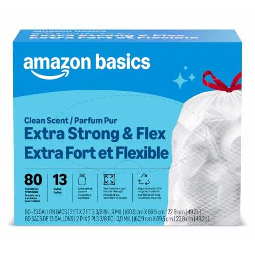 Amazon Basics 13 Gallon Tall Kitchen Trash Bags, Scented, 80 Count