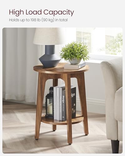 2-Tier Small Round Side Table, Mid-Century Modern End Table, Honey Brown
