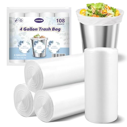 4 Gallon Small Trash Bags - 108 Count Clear Unscented Garbage Can Liners