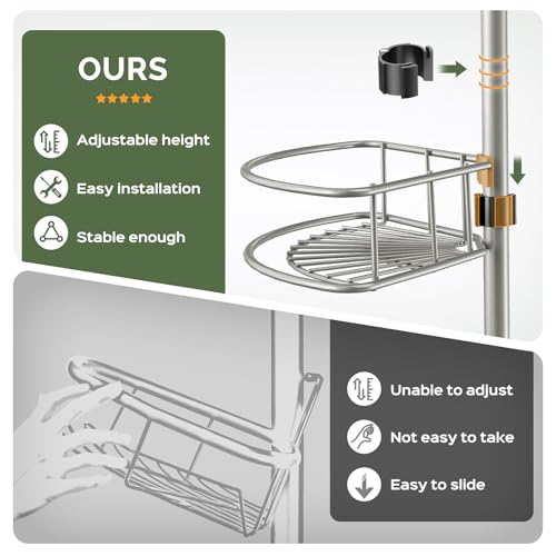 HAMITOR 4-Tier Tension Pole Corner Shower Caddy, Rustproof Adjustable Shelves