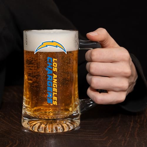 Los Angeles Chargers 14oz Glass Beer Stein, Heavy-Duty Logo Mug