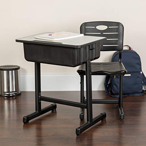 Flash Furniture Adjustable Student Desk & Chair Set, Black - Set of 1
