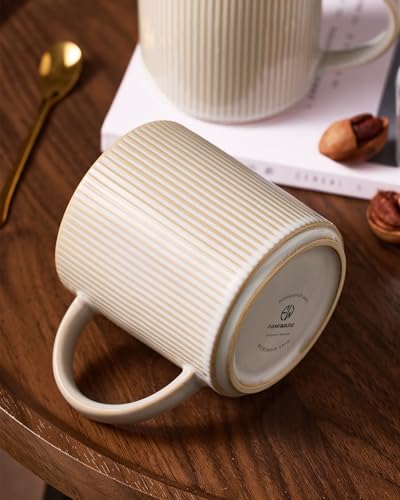 Famiware Cappuccino White 16 oz Coffee Mug Set of 4 - Handcrafted, Stackable, Dishwasher & Microwave Safe