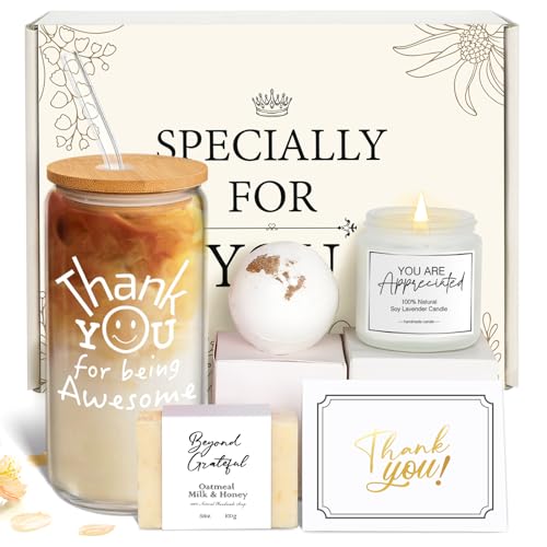 Thank You Gifts for Women - Appreciation Gift Set for Boss, Teacher, Coworker | Thank You Boss Day Gift Box with Candle & Glass Mug - Variation: Thank You Gifts