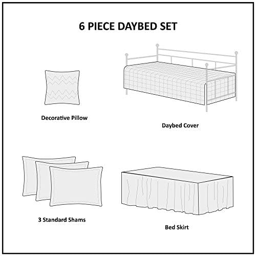 Reversible Daybed Cover Set - 6 Piece Grey Bedding with Shams & Bed Skirt