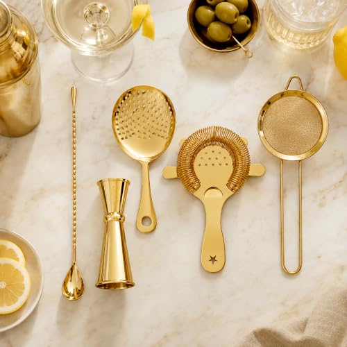 Homestia 5 Piece Cocktail Strainer Set - Gold Stainless Steel Bar Tools