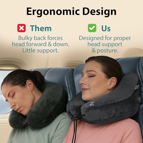 Inflatable Neck Pillow for Travel - H-Shape Hooded Airplane Pillow
