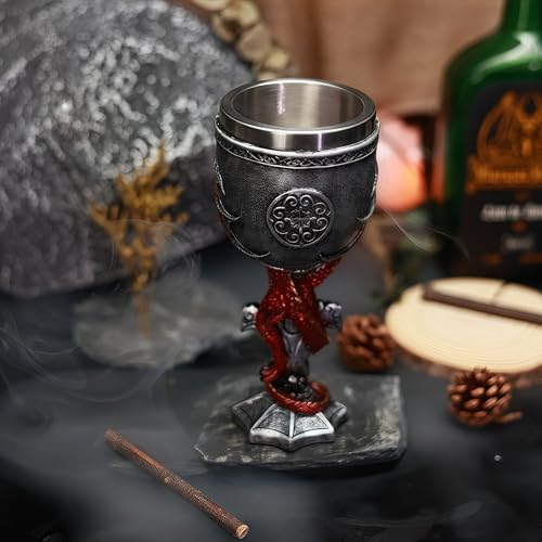 Medieval Dragon Wine Goblet, 7 oz Stainless Steel Gothic Chalice