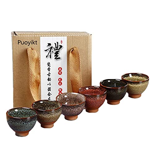 6pc Ceramic Kung Fu Tea Set with 6 Colors - Japanese Sake and Tea Cups, 2.1oz Capacity