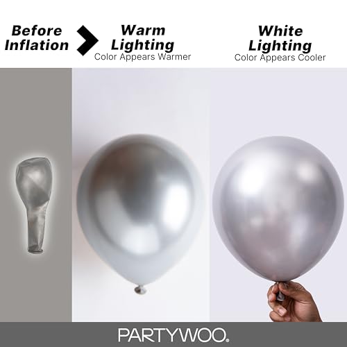 PartyWoo Silver Metallic Latex Balloons 12 Inch 50 Pcs for Party Decorations