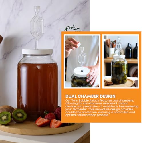 Twin Bubble Airlock and Carboy Bung 2-Pack for Fermentation