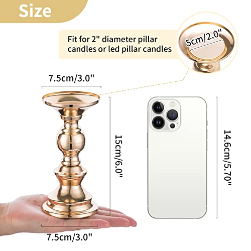 NUPTIO 10Pcs Gold Pillar Candle Holders Set, 6in Centerpiece Stands for 2in Candles