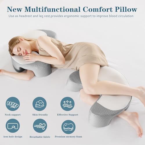 Ergonomic Side Sleeper Pillow with Arm Holes for Neck Support