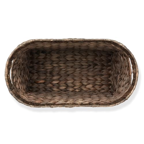 Woven Water Hyacinth Magazine Holder Basket with Handles - Espresso Brown