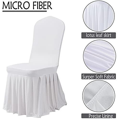 Stretch Dining Room Chair Covers Set of 2 - White Spandex Slipcovers with Skirt