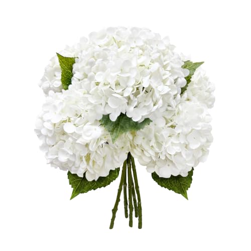 21-Inch Real Touch White Artificial Hydrangea Flowers with Stems, 5 Pack