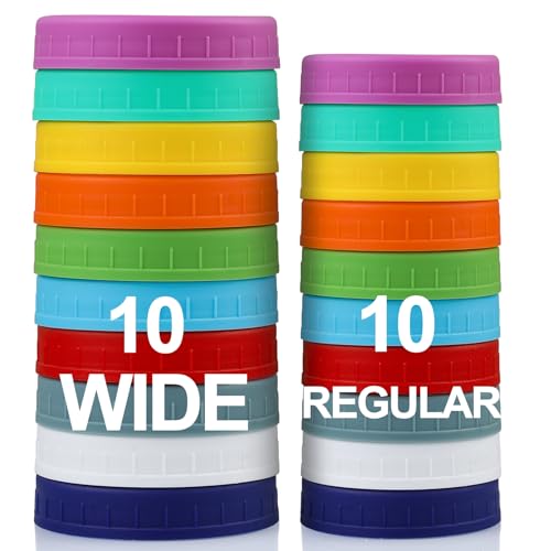 20-Pack Mason Jar Lids - Leakproof Plastic Caps for Regular & Wide Mouth