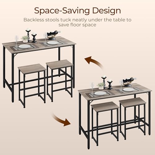 Yaheetech 47.5-Inch Gray Counter Height Bar Table & 2 Chairs Set with Adjustable Feet
