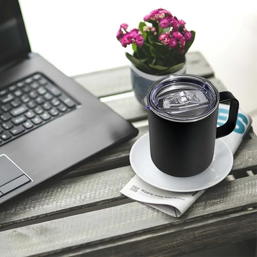 16 Pack Stainless Steel Insulated Coffee Mugs with Handles - 12oz Double Wall Vacuum Tumblers, Black