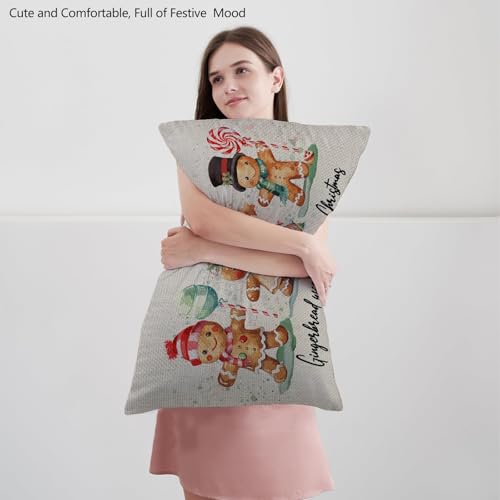 Gingerbread Christmas Pillow Covers – 2 Pack Vintage Holiday Cushion Covers