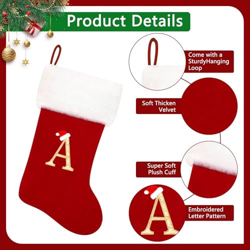 Monogram Red Velvet Christmas Stocking with Soft White Plush Cuff (20 Inch)