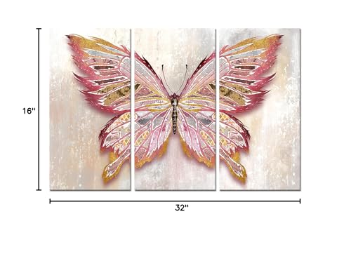Nachic Wall Large Butterfly Canvas Wall Art Pink and Gold Women Bedroom Decor Butterfly Painting Artwork for Home Living Room