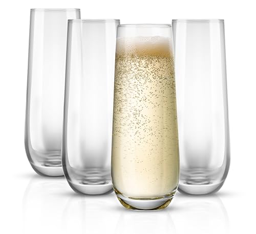 KooK Classic Set of 4 Stemless Champagne Glasses for Mimosa & Prosecco, Clear