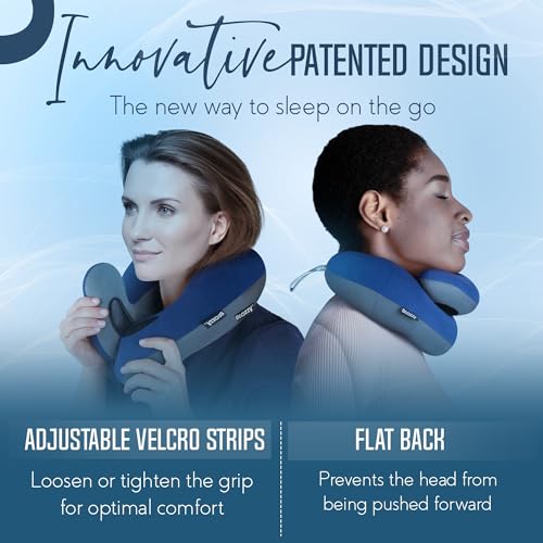 Travel Neck Pillow with Double Support for Airplane & Car Rides - Adjustable, Washable, Large Size, Nude
