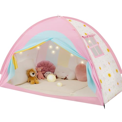 Kids Twin Bed Tent Privacy Canopy with Star Lights - Breathable Sleep Tent