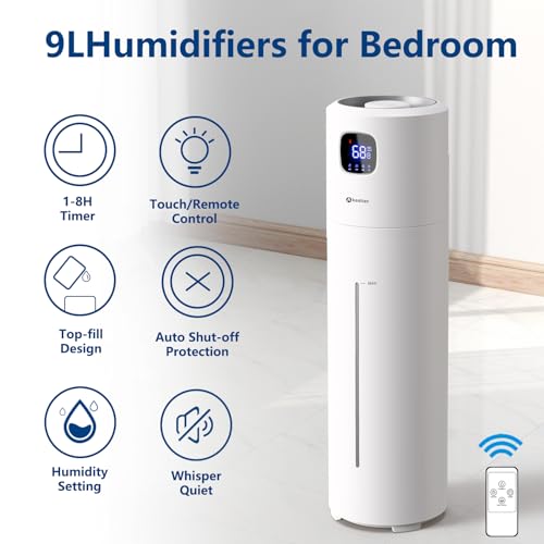 Large Room Ultrasonic Cool Mist Humidifier 9L Top Fill Quiet