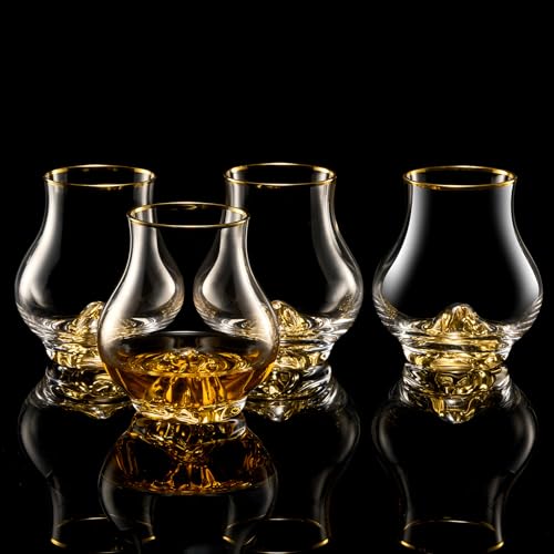 DUJUST 4-Pack Curvaceous Whiskey Glasses Set of 4, 7oz Crystal Glasses with 24K Gold Mountain, Old Fashioned Glass for Whiskey Brandy Cognac Tequila, Gift Ready