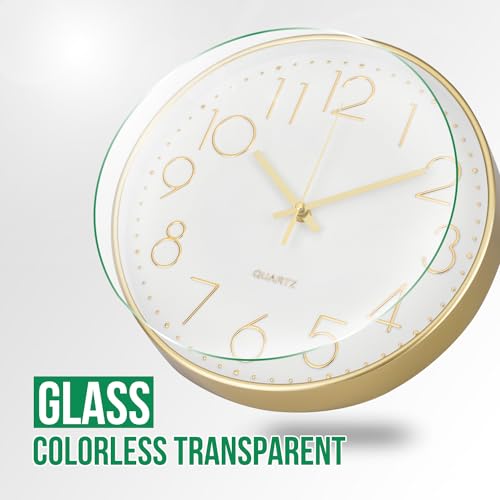 12-Inch Silent Quartz Wall Clock - Modern Round Decor with Gold 3D Dial