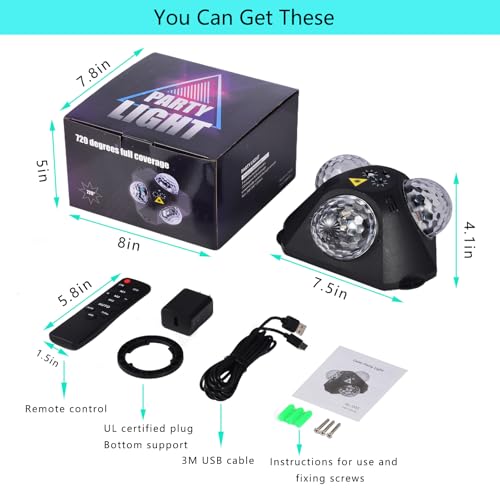 MEGABOON Disco Ball Light - Sound Activated DJ Party Lighting for Indoor & Outdoor Events