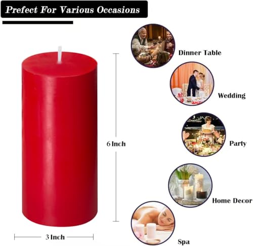 Benjaer 2 Pack Red Unscented Pillar Candles 3x6 in — 70 Hour, Dripless & Smokeless for Holidays & Weddings