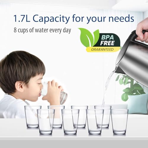 1.7L Stainless Steel Electric Kettle, Fast-Boil Cordless Water Boiler