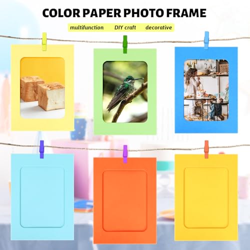50 Pack 4x6 Paper Picture Frames with Wooden Clips and Hanging String