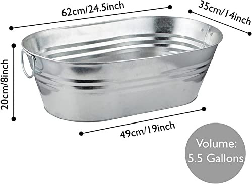 Katai 1 Pack Galvanized Steel Drinks Bucket - 5.5 Gallon Rustic Oval Cooler with Handles & Bottle Opener