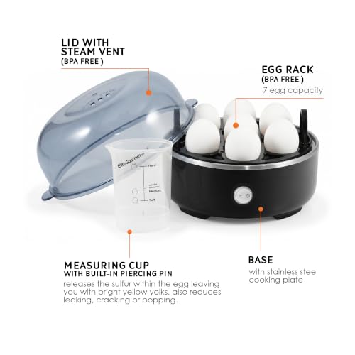 Electric 7-Egg Cooker & Boiler with Auto Shut-Off - BPA-Free, Black