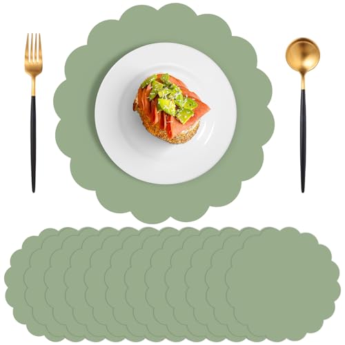 60 Pcs Sage Green Paper Placemats, 13.5 Inch Scalloped Disposable Table Mats