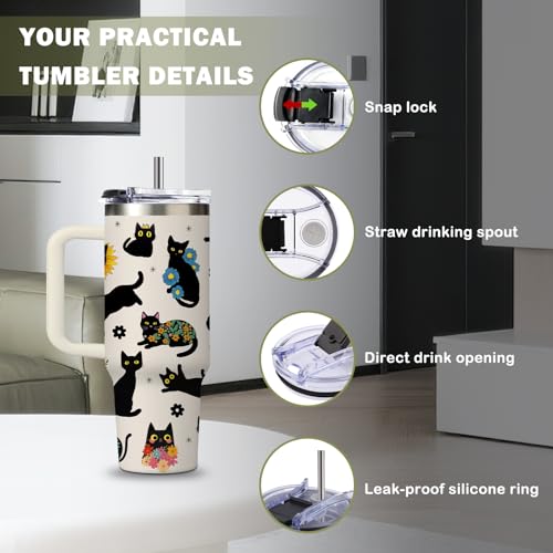 xiiai Cat2 30oz Tumbler with Handle, BPA-Free Steep Straws Leak-Proof Lid