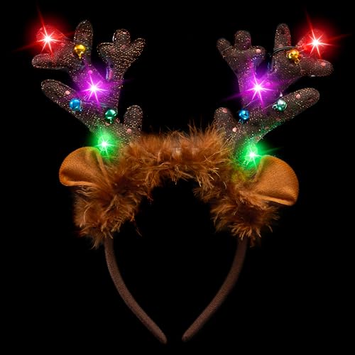JOYIN Christmas Light-Up Reindeer Headband Adult Kids Party Favor with Antler Set