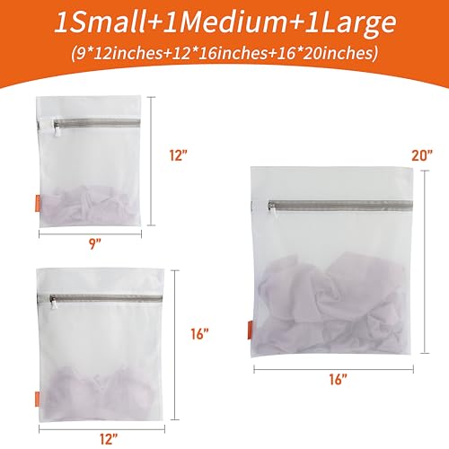 Mesh Laundry Bags 3-Pack - Delicate Clothes Protection with Auto-Lock Zipper