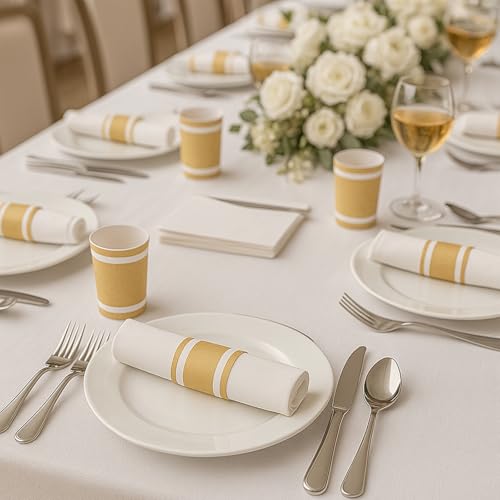 100 Pack Self-Adhesive Gold Paper Napkin Bands for Wedding Table Settings