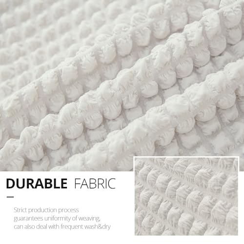 Ivory Stretch Sofa Cover with Skirt | Durable Slipcover for 3-Seater