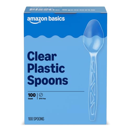 Amazon Basics Disposable Clear Plastic Spoons 100 Count