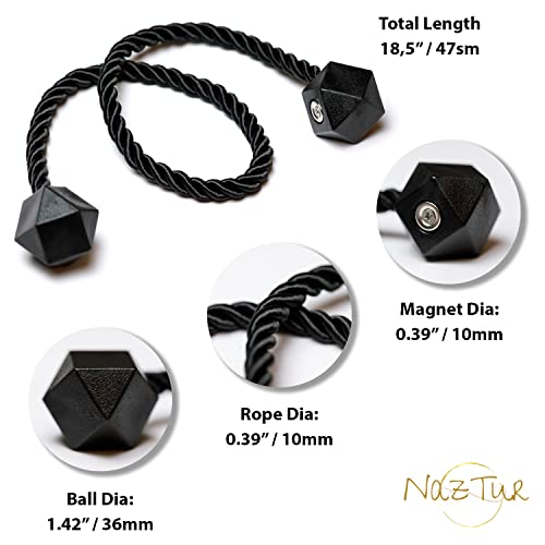 Magnetic Curtain Tiebacks - Heavy Duty Woven Rope Holdbacks, Set of 2