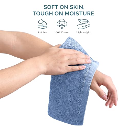 100% Cotton Washcloths 6-Pack - Soft Terry Face & Body Towels, Cerulean Blue