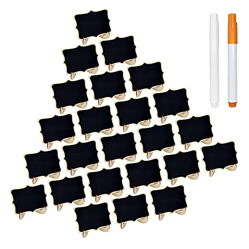 24 Pcs Mini Wooden Chalkboard Signs with Stands and Markers for Events