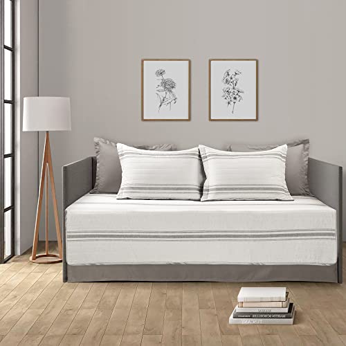Farmhouse Stripe Cotton Daybed Cover Set, 6-Piece Twin Quilt Bedding