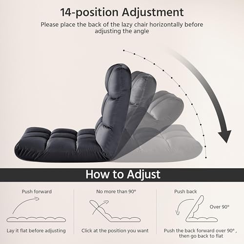 14-Position Folding Floor Chair with Adjustable Back Support, Velvet Grey